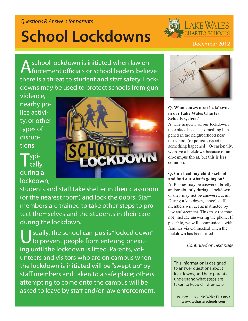 School Lockdowns December 2012