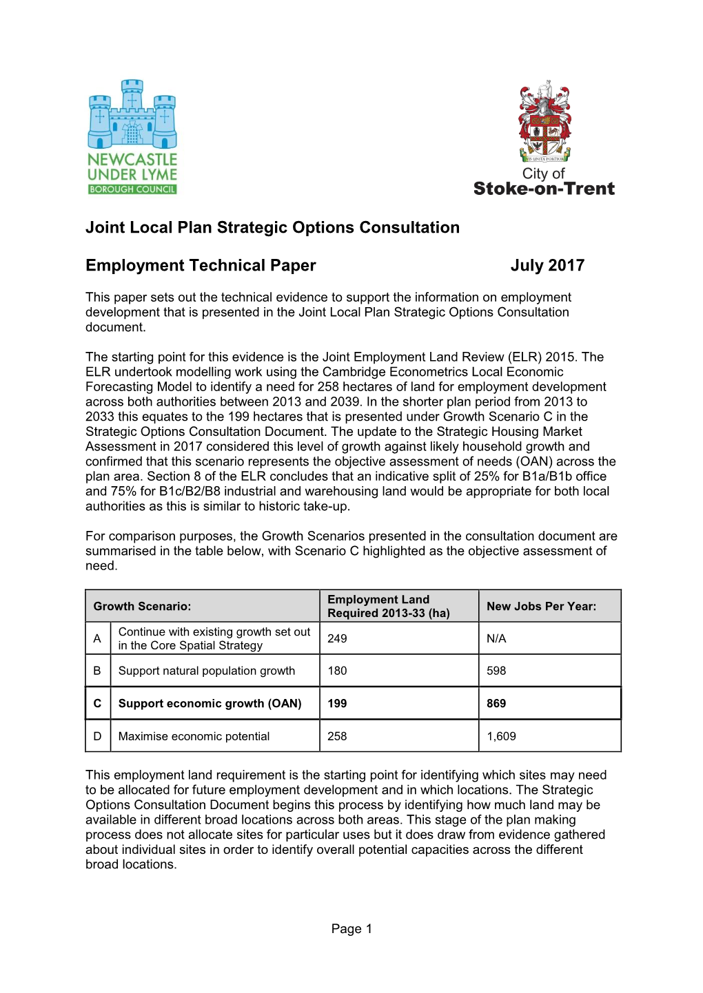 Joint Local Plan Strategic Options Consultation Employment