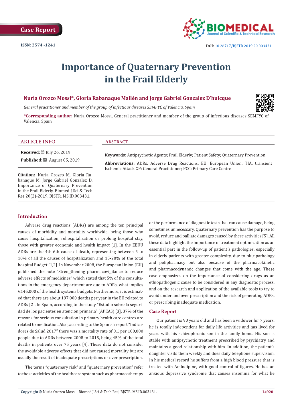 Importance of Quaternary Prevention in the Frail Elderly