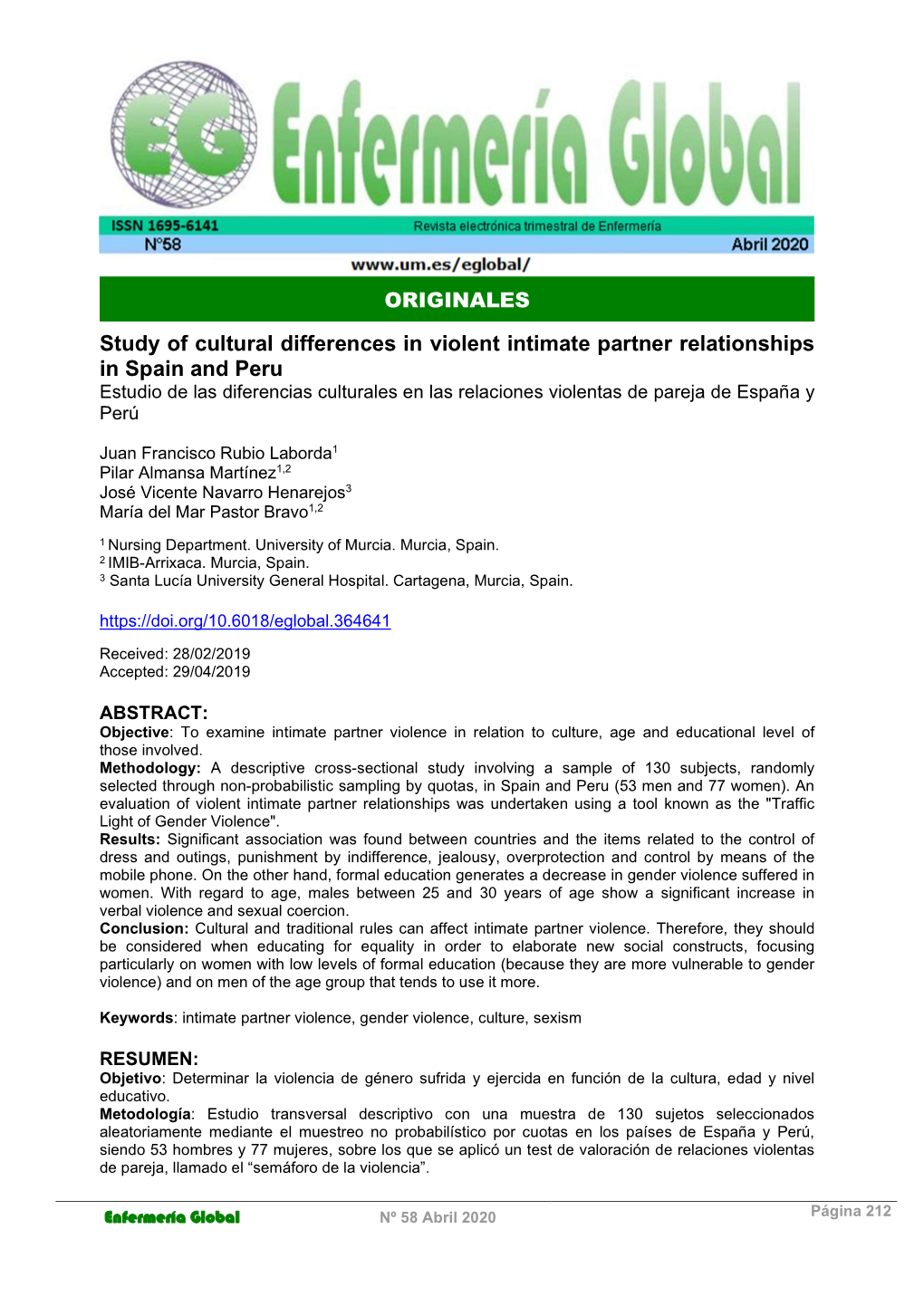 Study of Cultural Differences in Violent Intimate Partner Relationships In