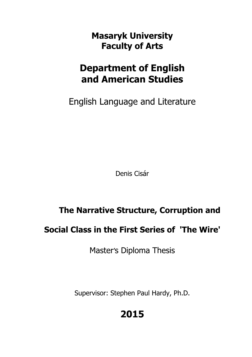 Department of English and American Studies 2015