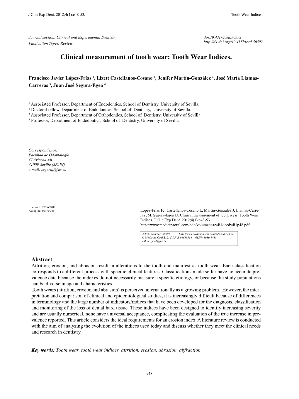 Clinical Measurement of Tooth Wear: Tooth Wear Indices