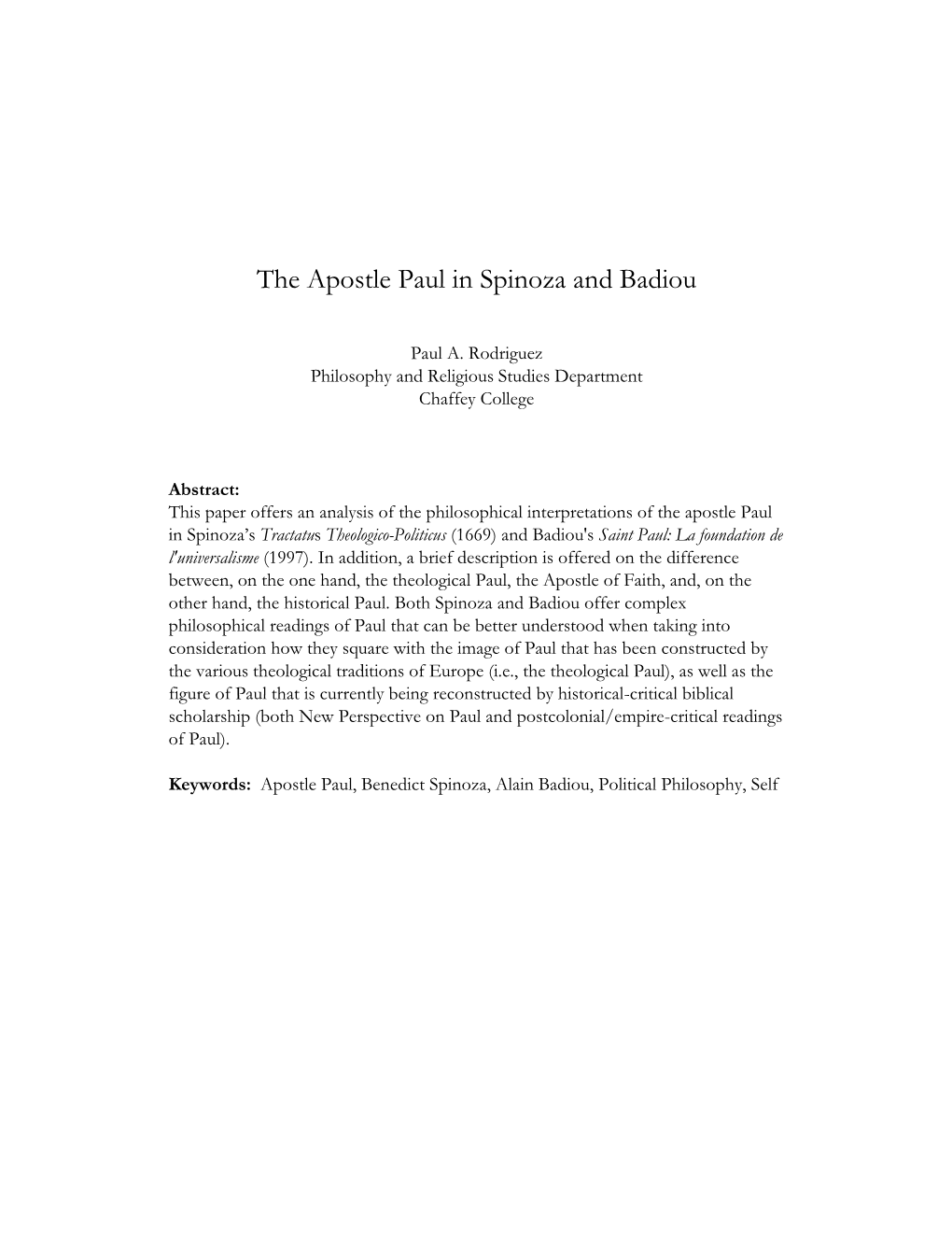 The Apostle Paul in Spinoza and Badiou