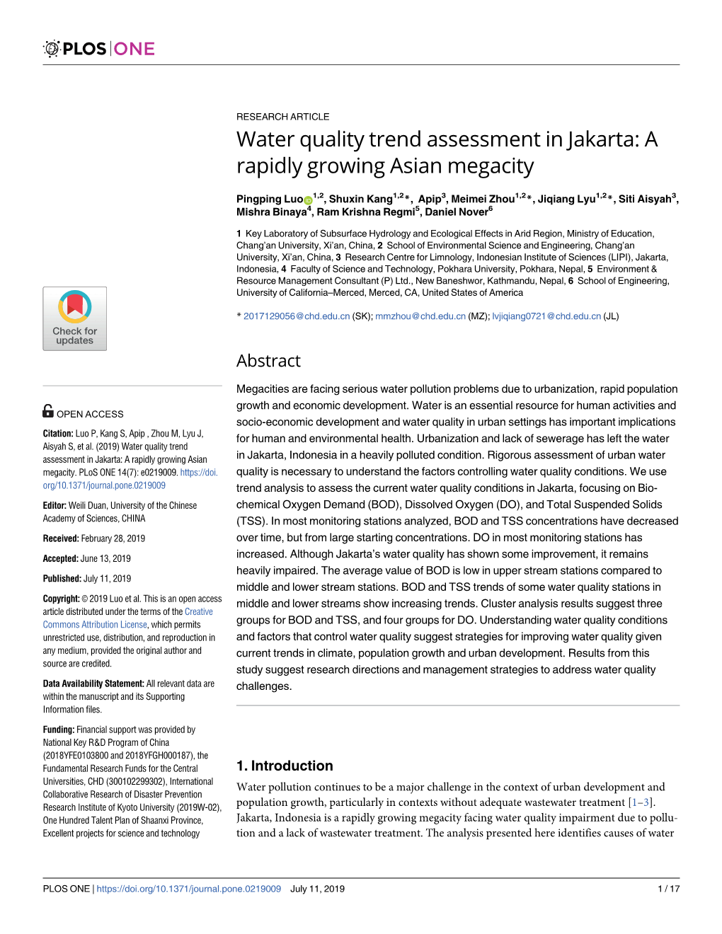 Water Quality Trend Assessment in Jakarta: a Rapidly Growing Asian Megacity