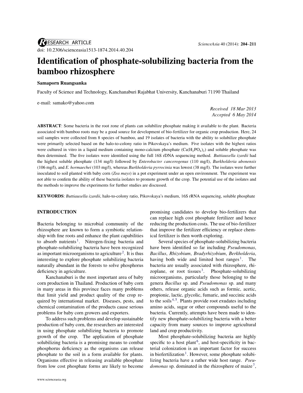 Identification of Phosphate-Solubilizing Bacteria from the Bamboo Rhizosphere