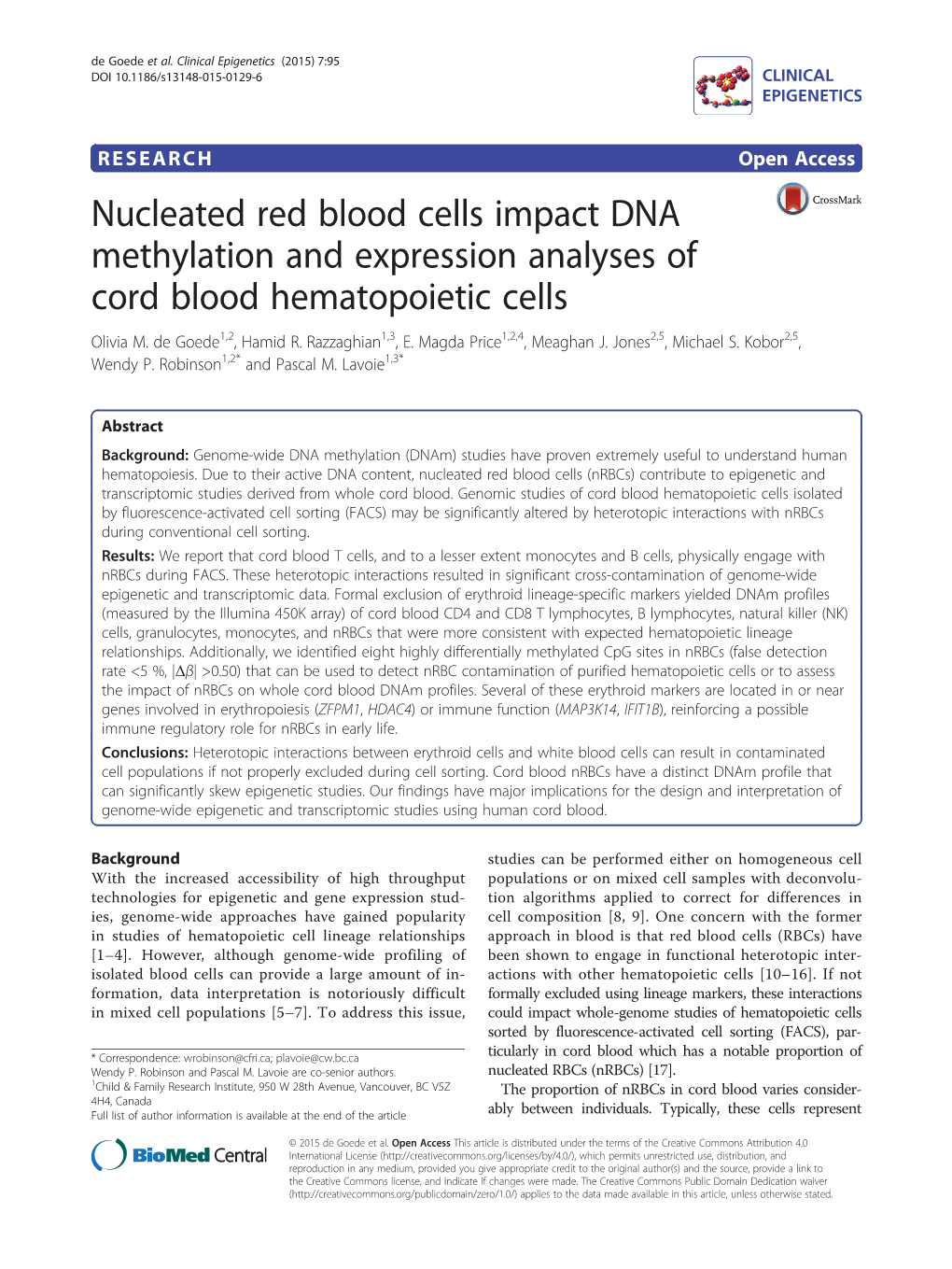 Nucleated Red Blood Cells Impact DNA Methylation and Expression Analyses of Cord Blood Hematopoietic Cells Olivia M