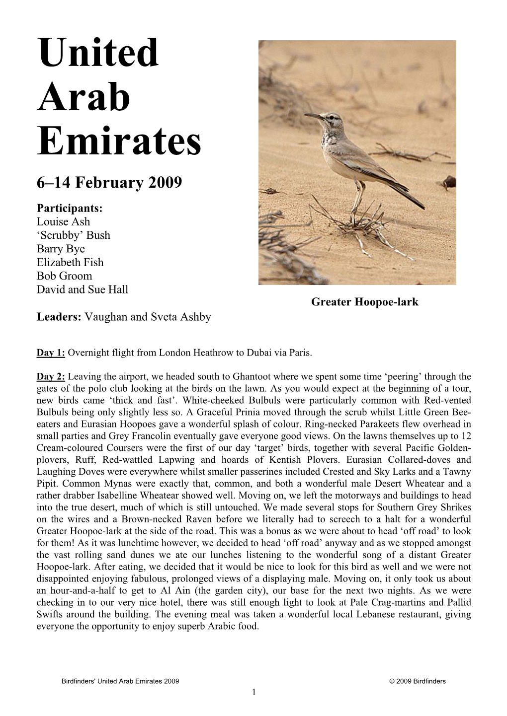 United Arab Emirates 2009 © 2009 Birdfinders 1