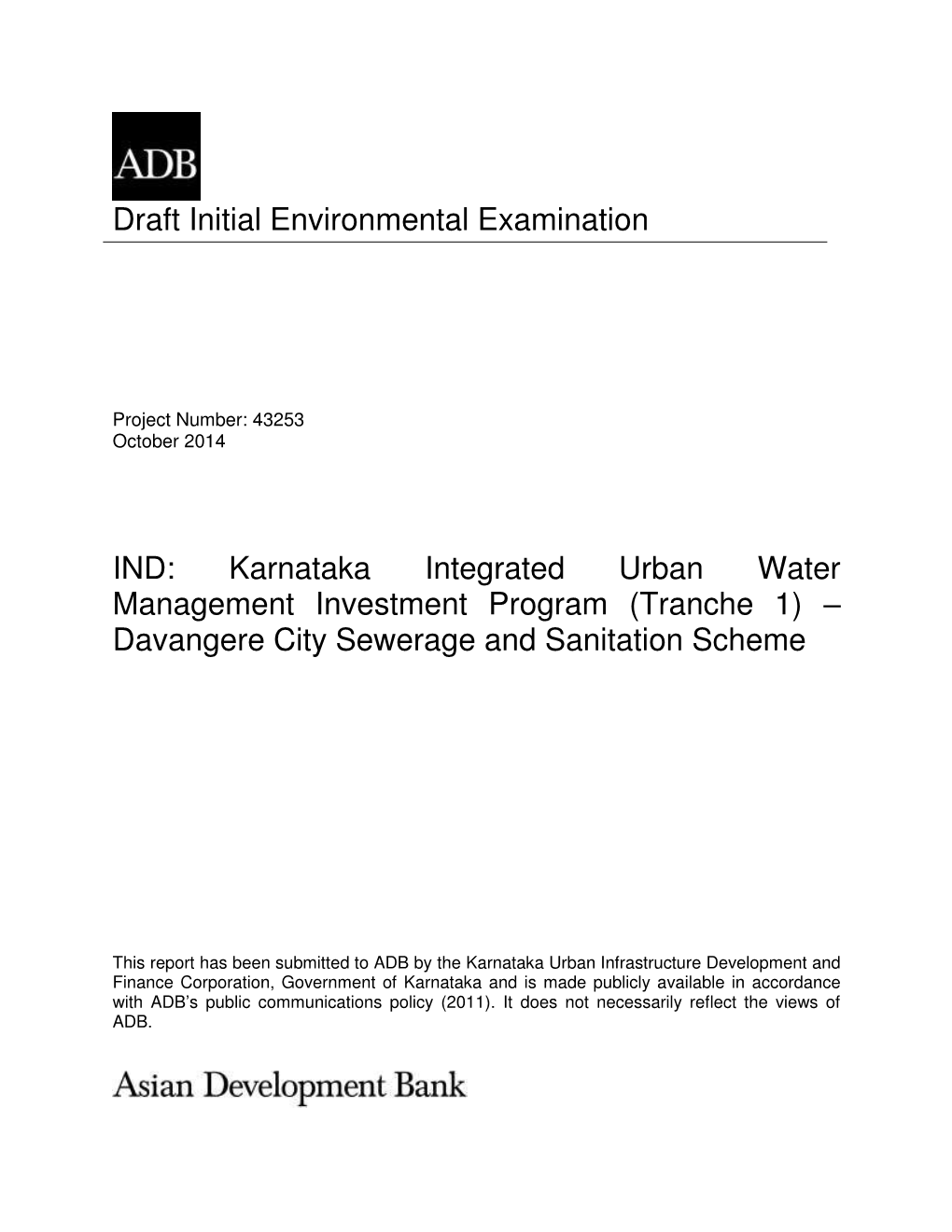 Draft Initial Environmental Examination for Davangere City