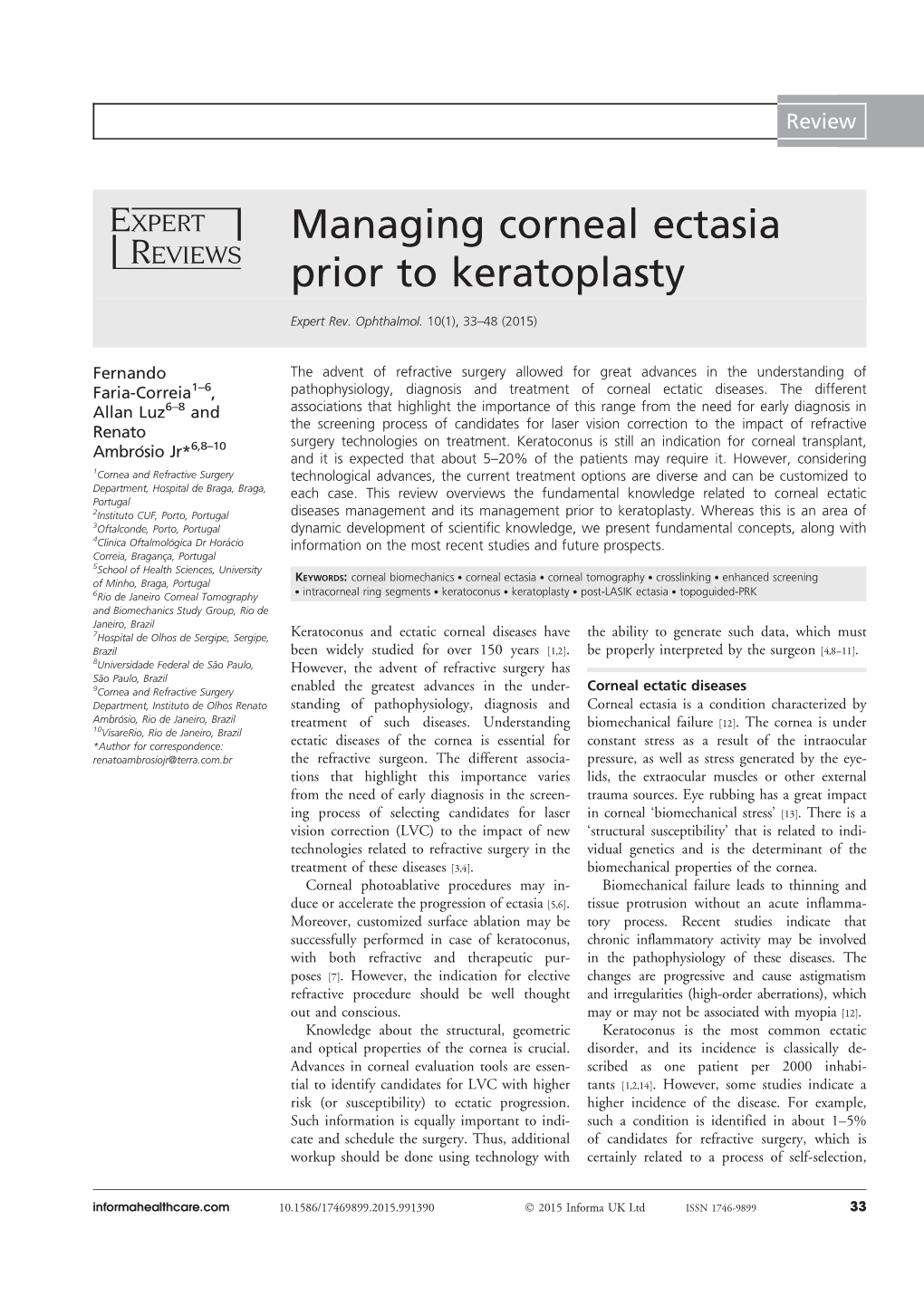 Managing Corneal Ectasia Prior to Keratoplasty