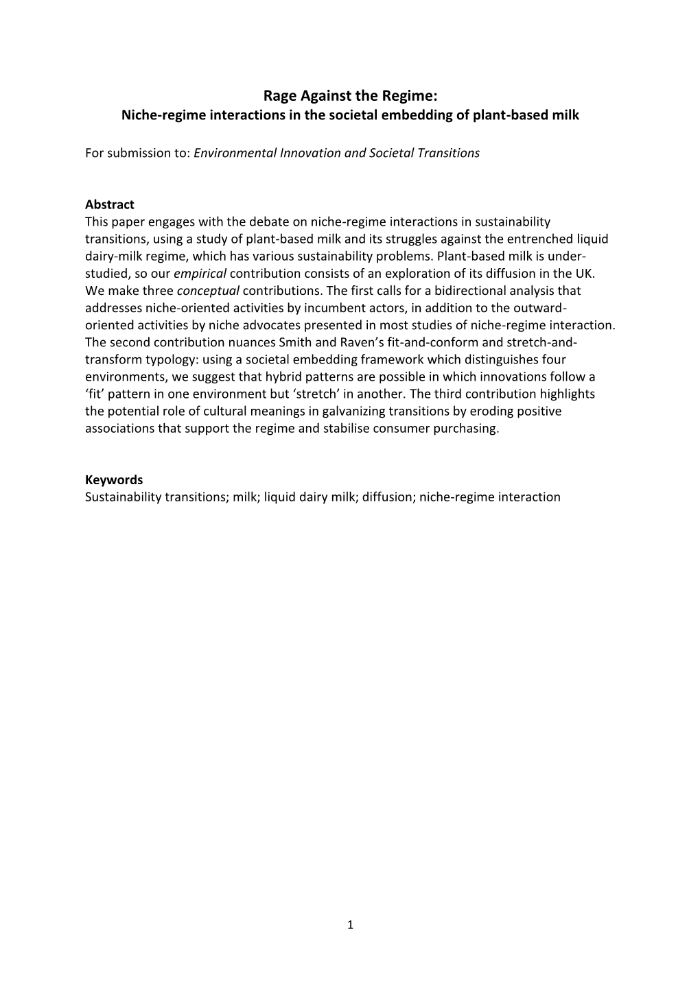 Niche-Regime Interactions in the Societal Embedding of Plant-Based Milk