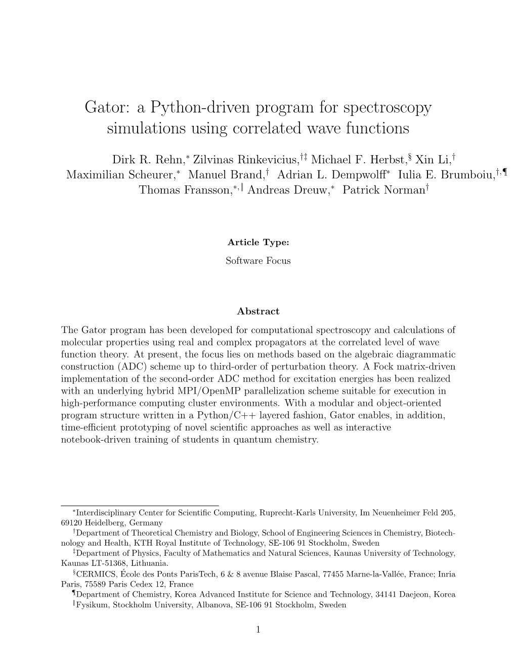 Gator: a Python-Driven Program for Spectroscopy Simulations Using Correlated Wave Functions