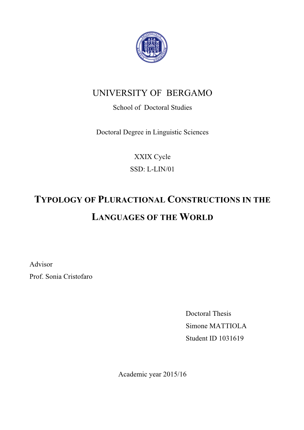 UNIVERSITY of BERGAMO School of Doctoral Studies