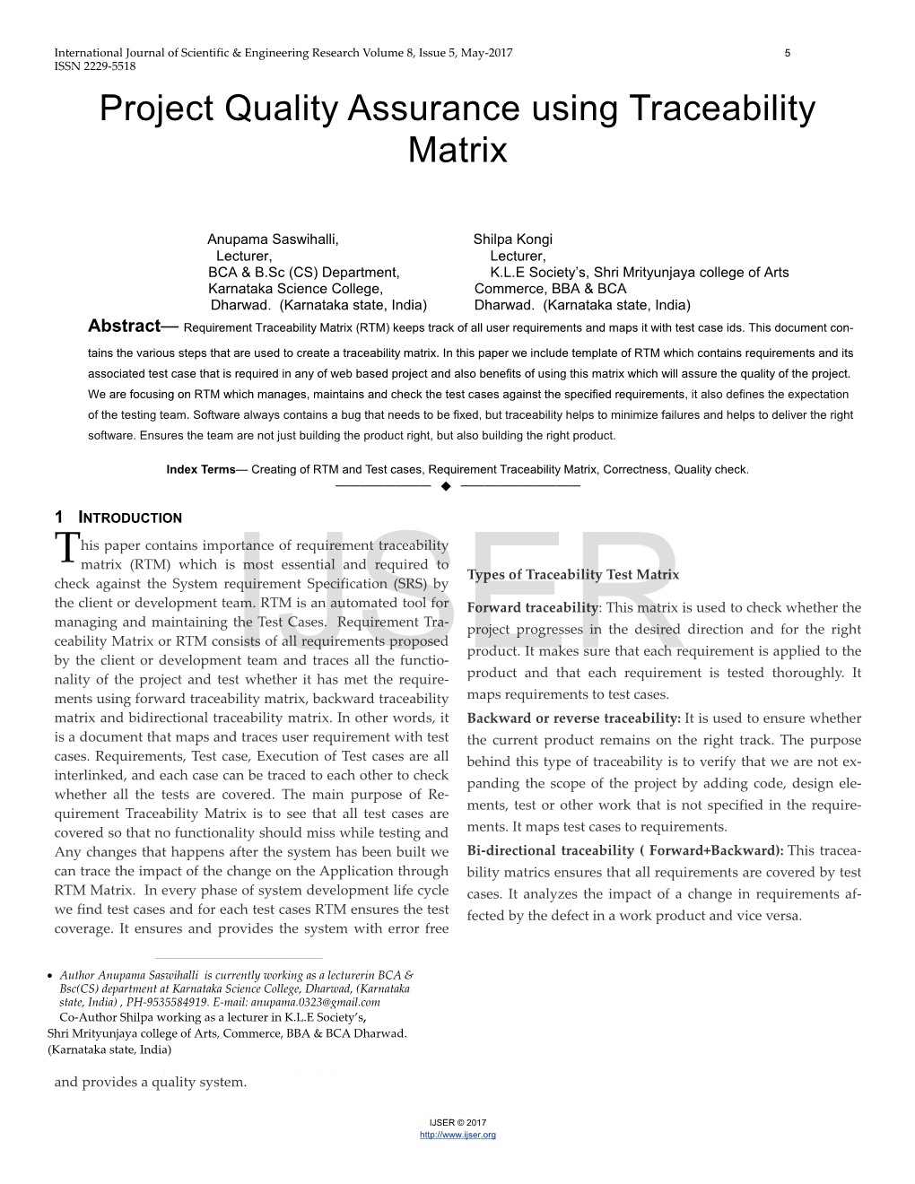 Project Quality Assurance Using Traceability Matrix