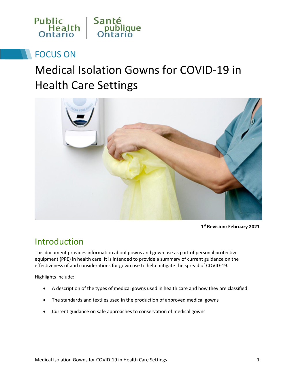 Medical Isolation Gowns for COVID-19 in Health Care Settings