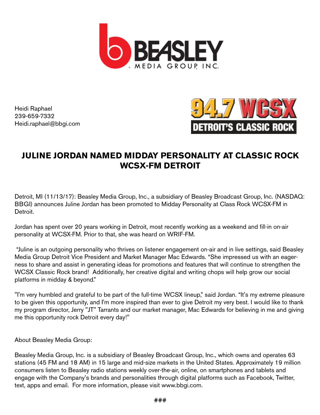 Juline Jordan Named Midday Personality at Classic Rock Wcsx-Fm Detroit