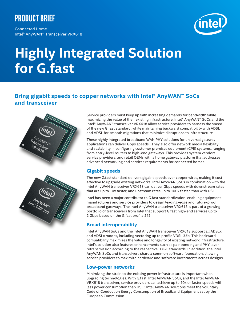 Intel® Anywan™ Transceiver VRX618 for G.Fast Standard Brief