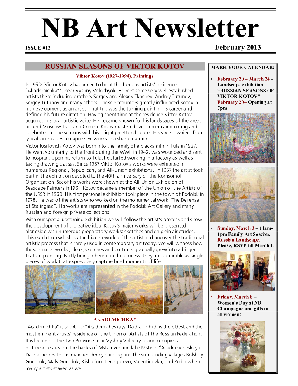 NB Art Newsletter ISSUE #12 February 2013