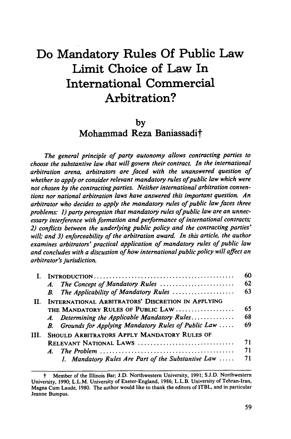 Do Mandatory Rules of Public Law Limit Choice of Law in International Commercial Arbitration?