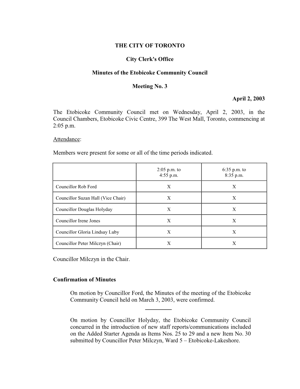 Minutes of the Etobicoke Community Council