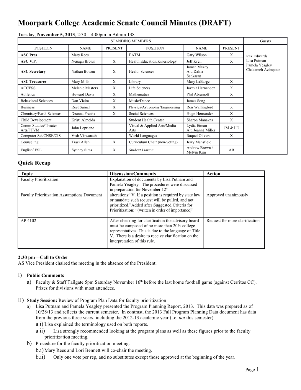 Moorpark College Academic Senate Council Minutes (DRAFT) s1