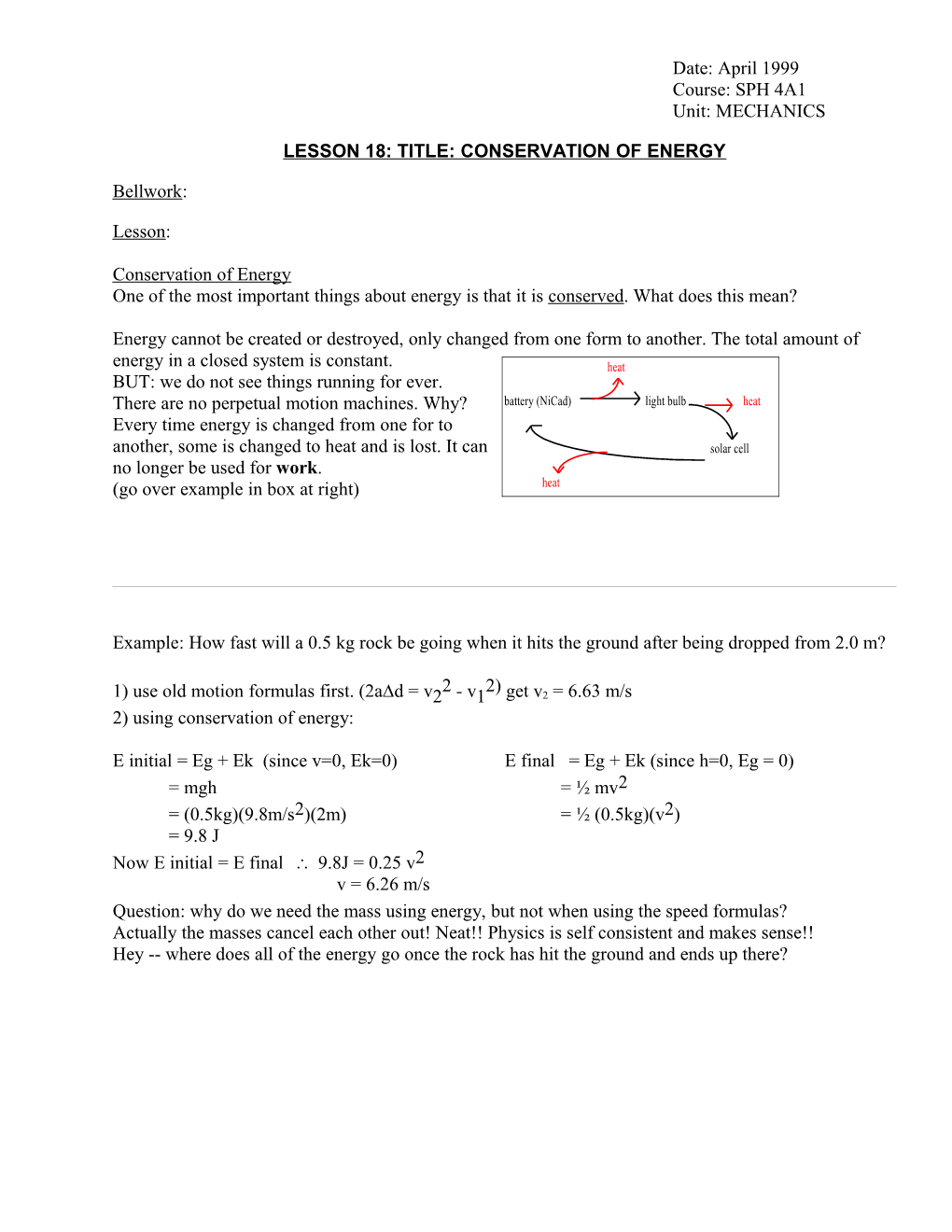 Lesson 18: Title: Conservation of Energy