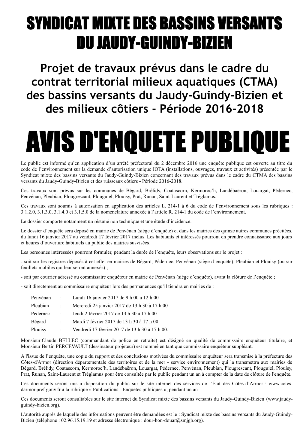 Avis D'enquête Publique Sur Les Travaux Du