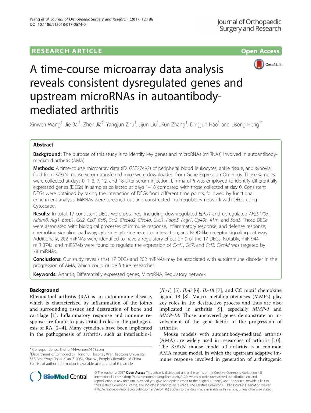 A Time-Course Microarray Data Analysis Reveals Consistent
