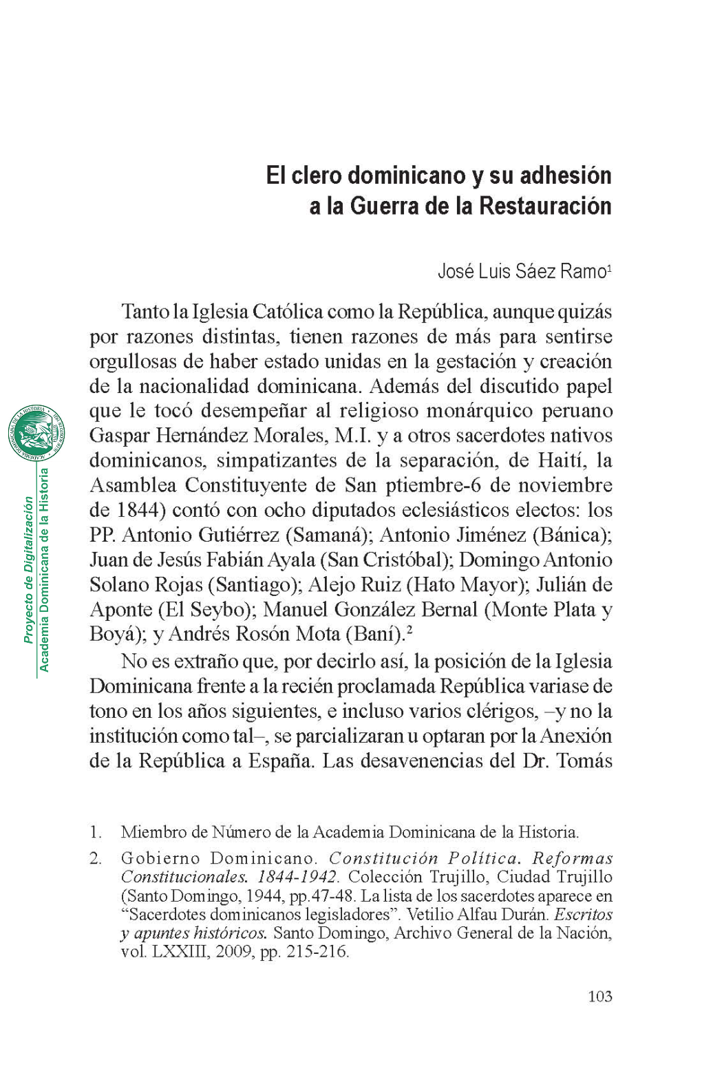 El Clero Dominicano Y Su Adhesion a La Guerra De La Restauracion