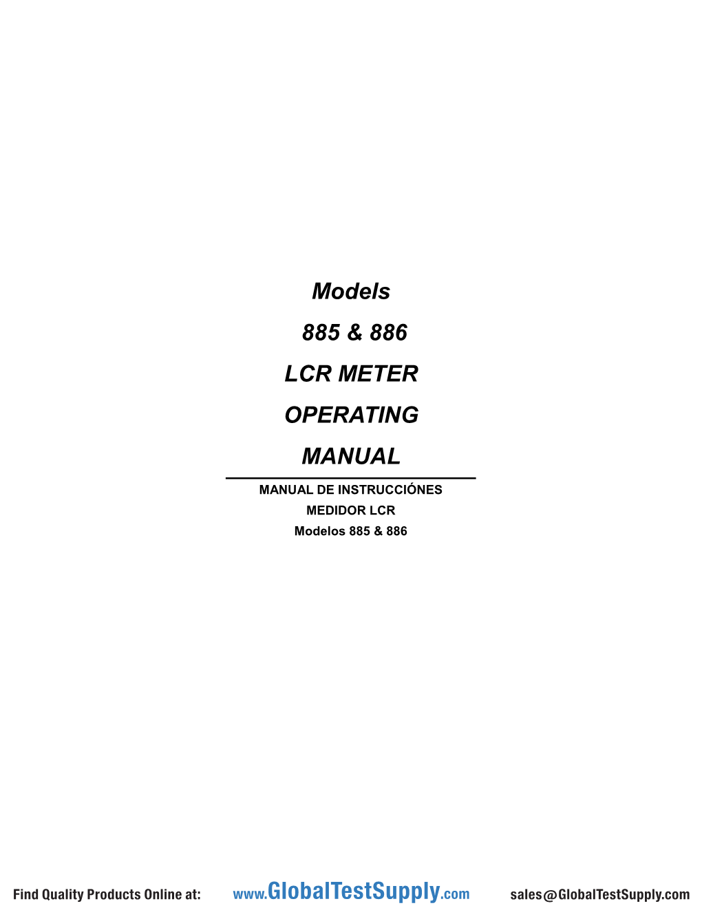 Models 885 & 886 LCR METER OPERATING MANUAL