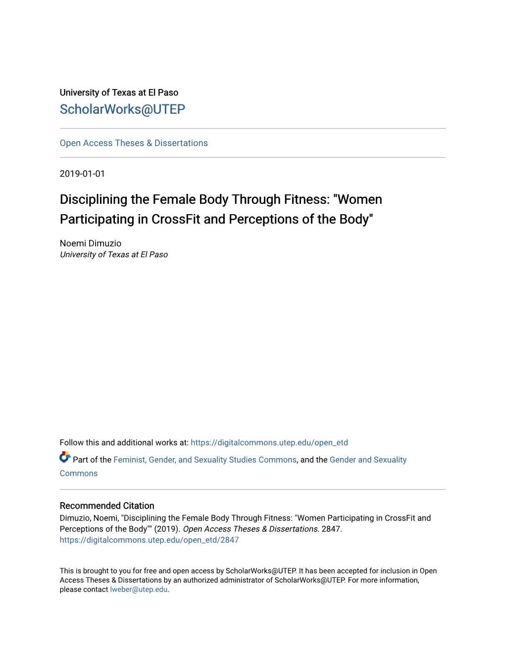 Women Participating in Crossfit and Perceptions of the Body"