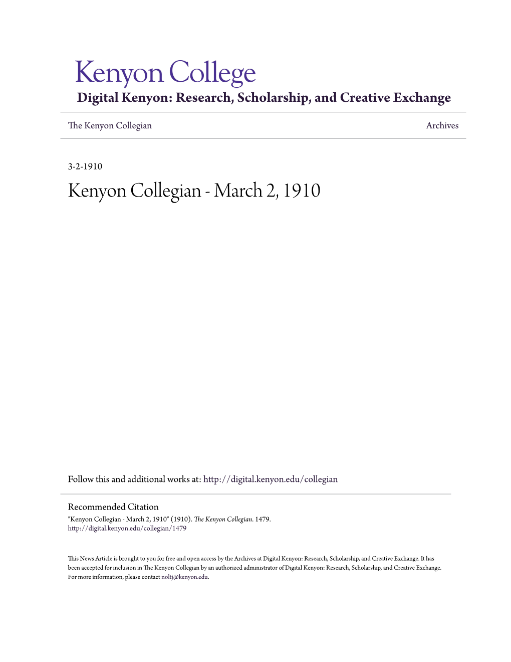 Kenyon Collegian Archives