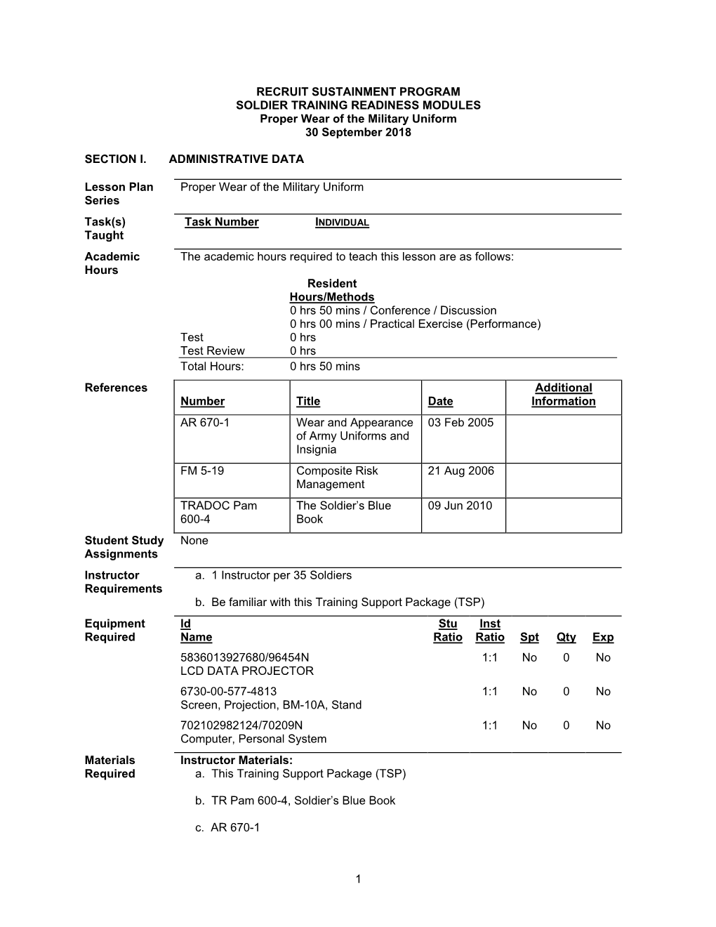 Military Uniform Instructor Handout