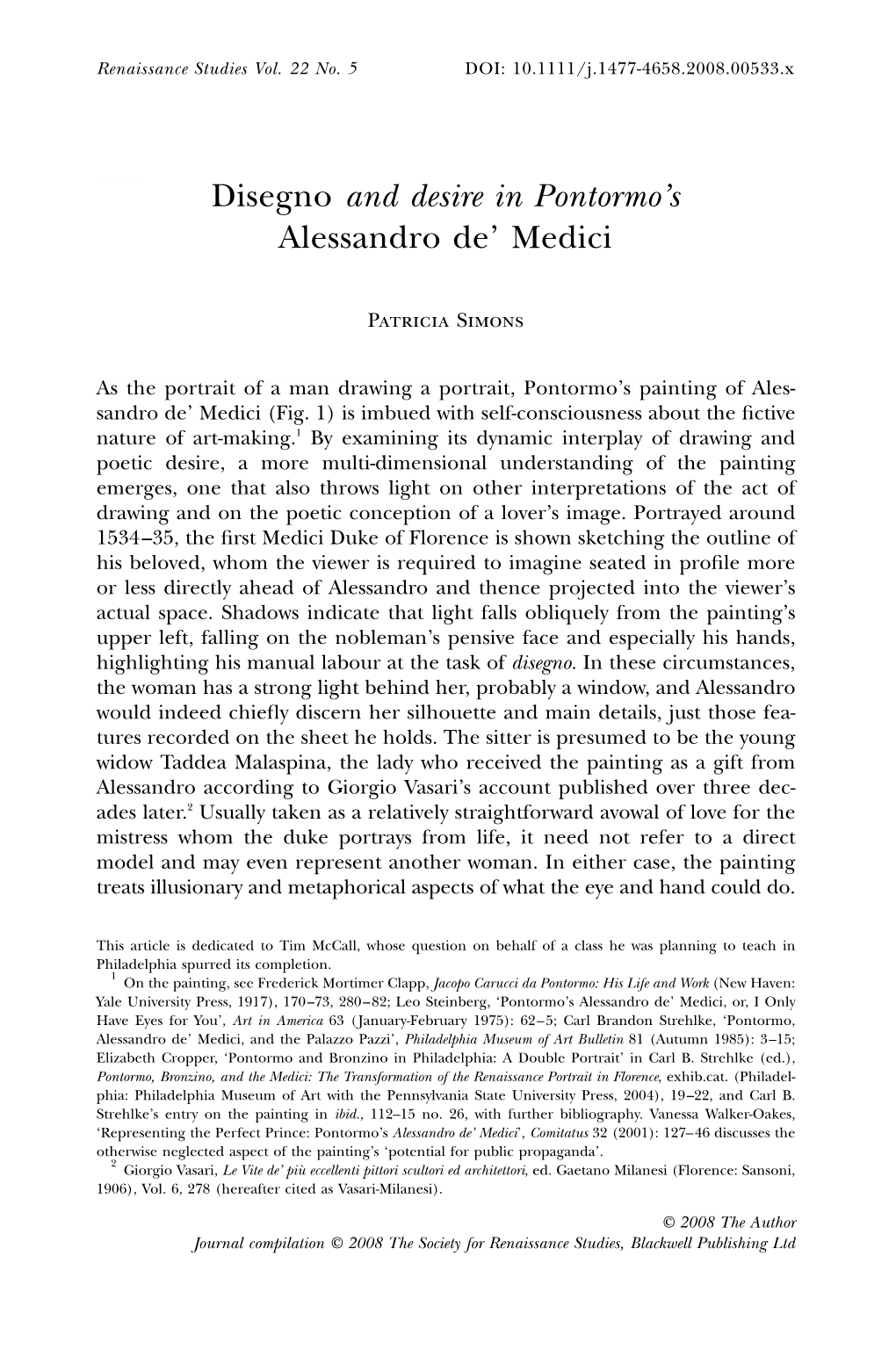 Disegno and Desire in Pontormo's Alessandro De' Medici