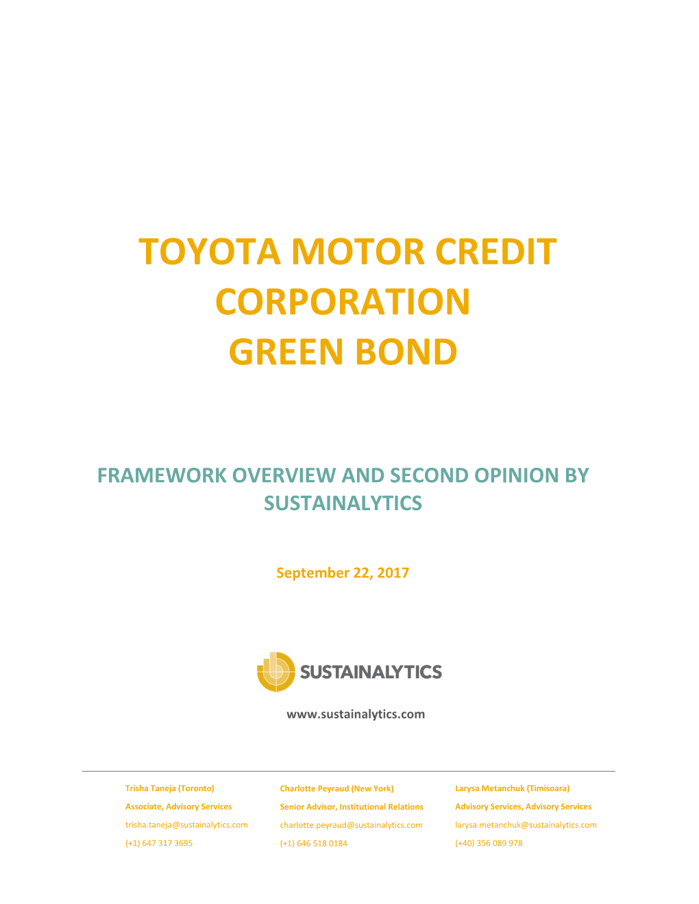 Toyota Motor Credit Corporation Green Bond