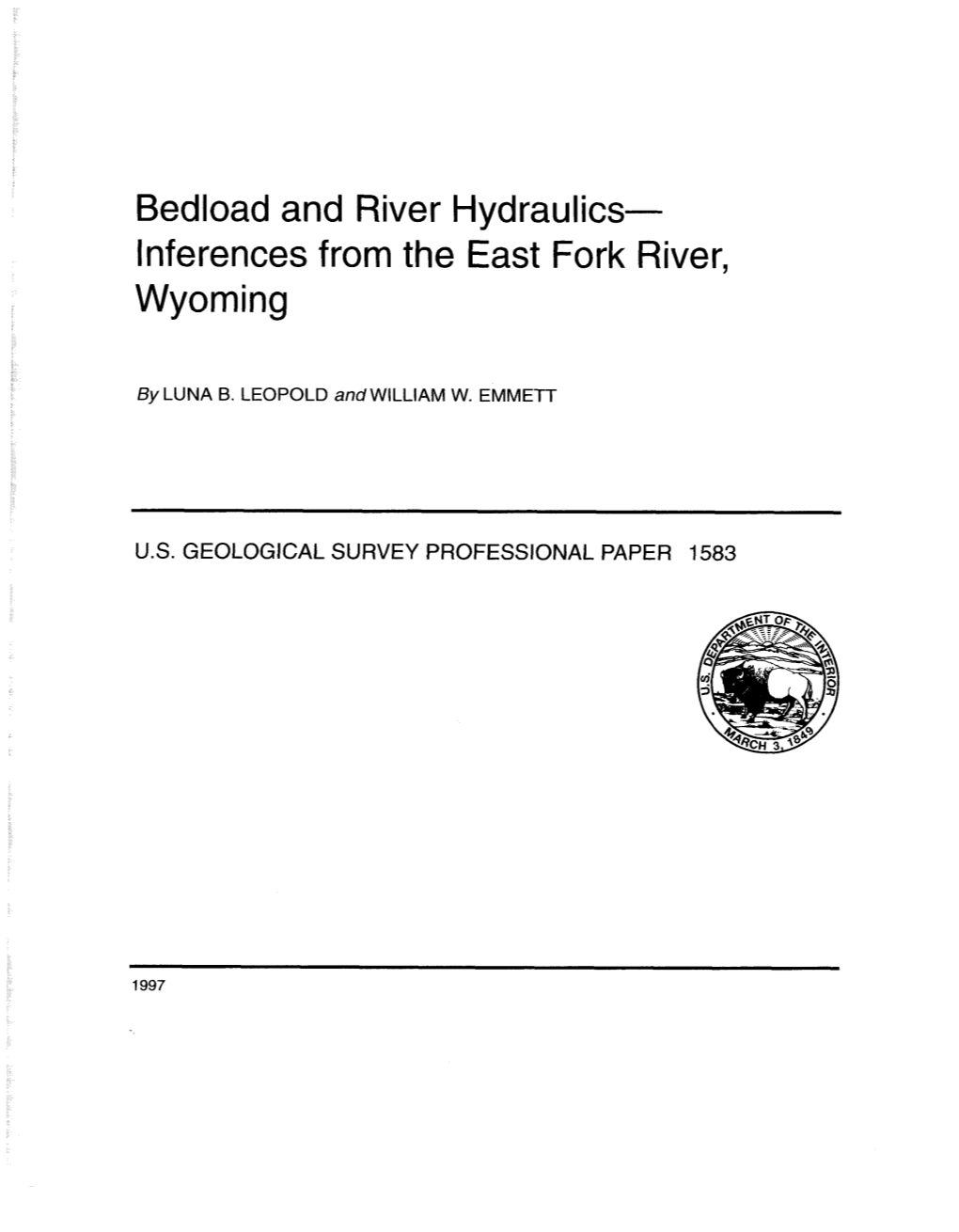 Bedload and River Hydraulics- Inferences from the East Fork River, Wyoming