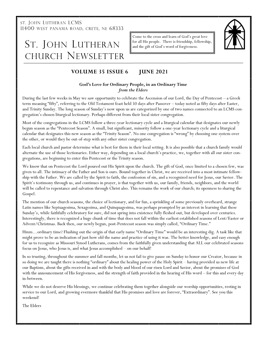 St. John Lutheran Church Newsletter