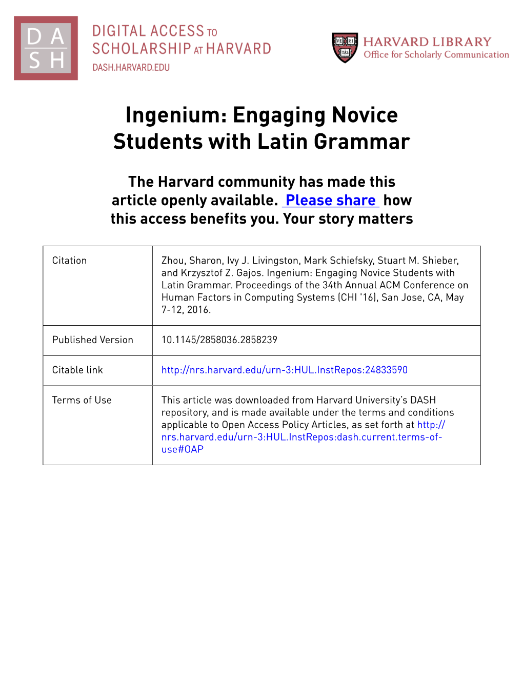 Ingenium: Engaging Novice Students with Latin Grammar