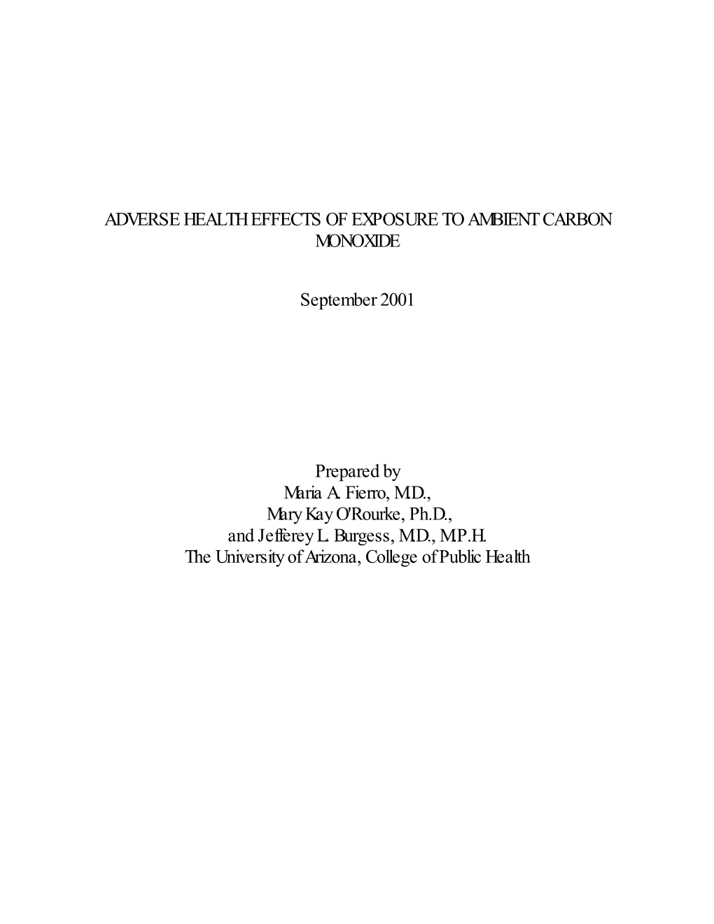 Adverse Health Effects of Exposure to Ambient Carbon Monoxide