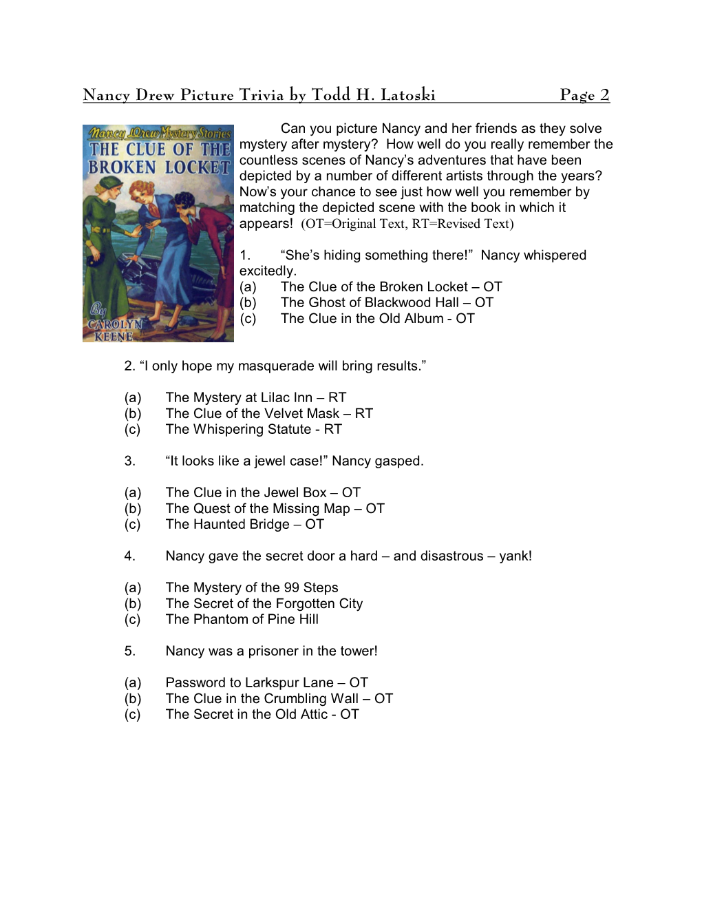 Nancy Drew Picture Trivia by Todd H. Latoski Page 2