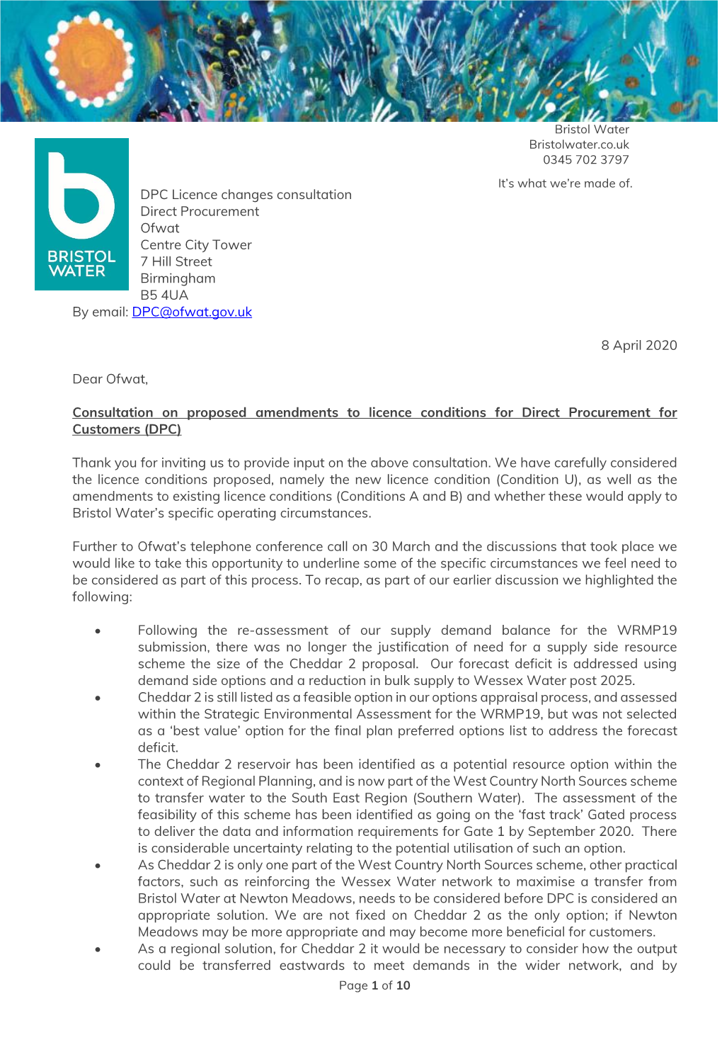 Bristol Water Response to DPC Consultation