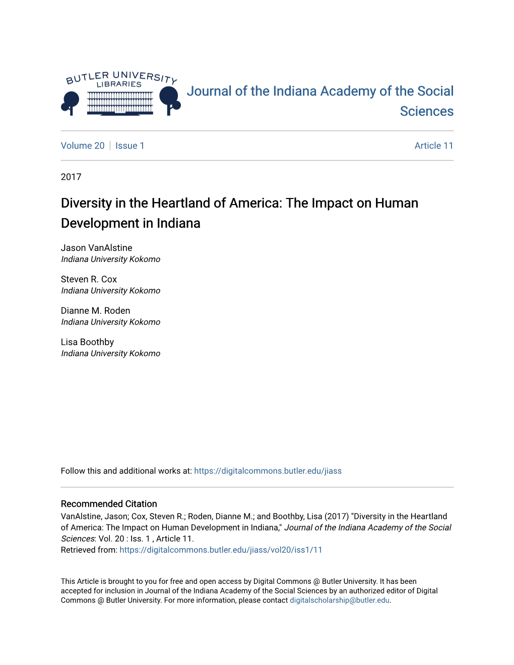 Diversity in the Heartland of America: the Impact on Human Development in Indiana