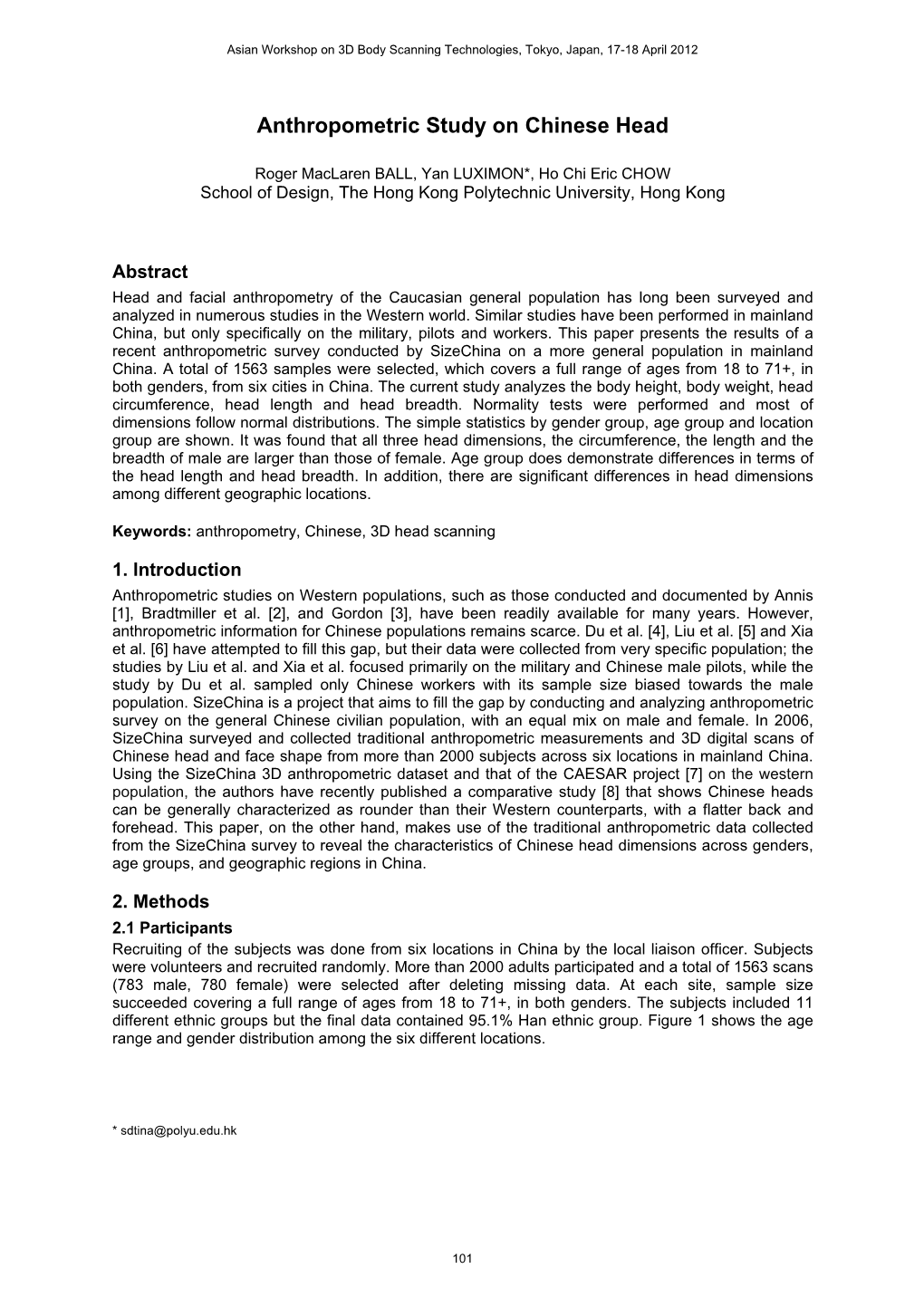 Anthropometric Study on Chinese Head