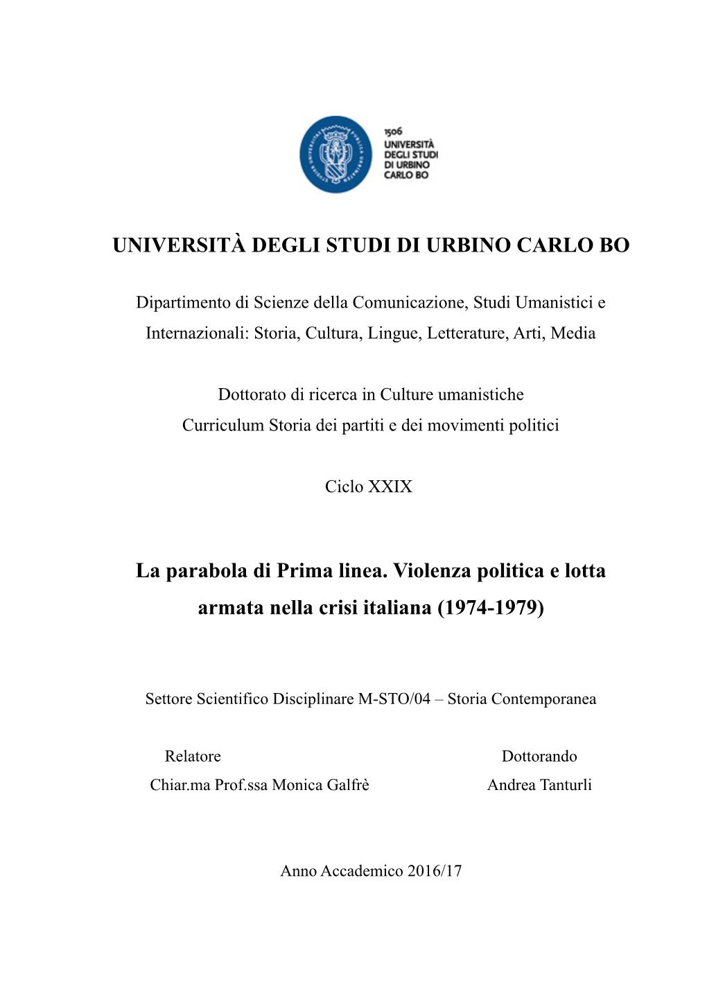 Università Degli Studi Di Urbino Carlo Bo