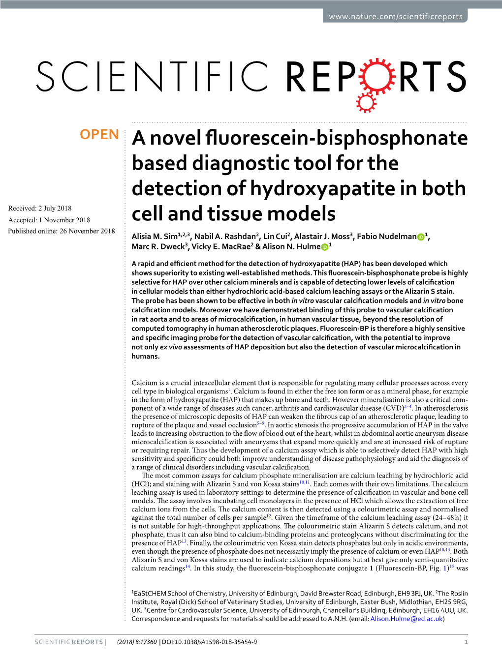 A Novel Fluorescein-Bisphosphonate Based Diagnostic Tool for the Detection of Hydroxyapatite in Both Cell and Tissue Models