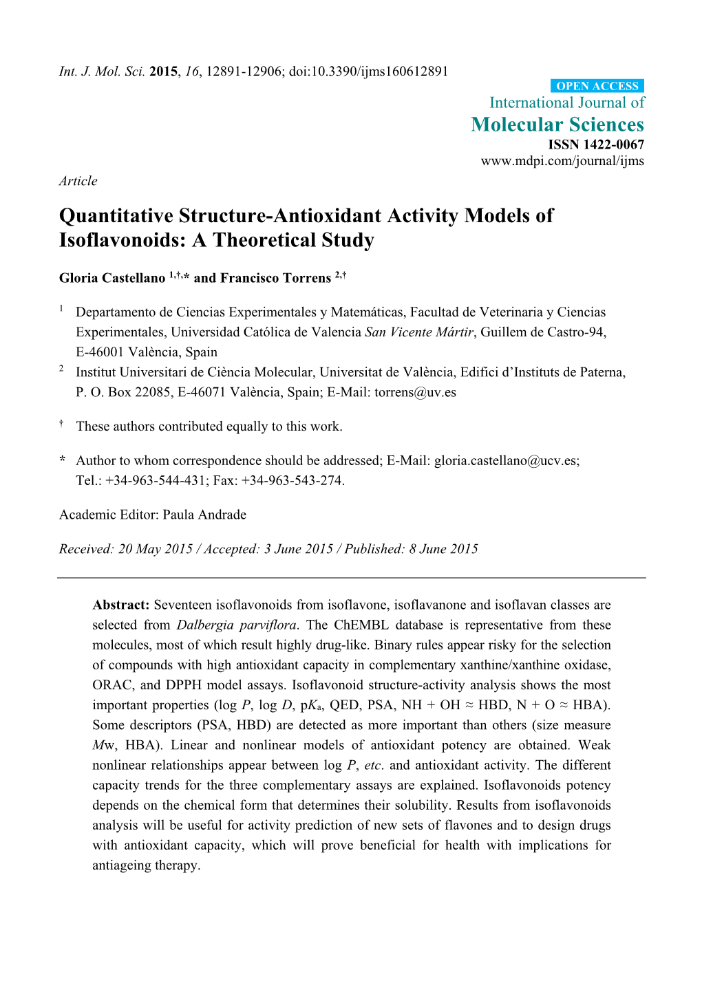 Quantitative Structure-Antioxidant Activity Models of Isoflavonoids: a Theoretical Study