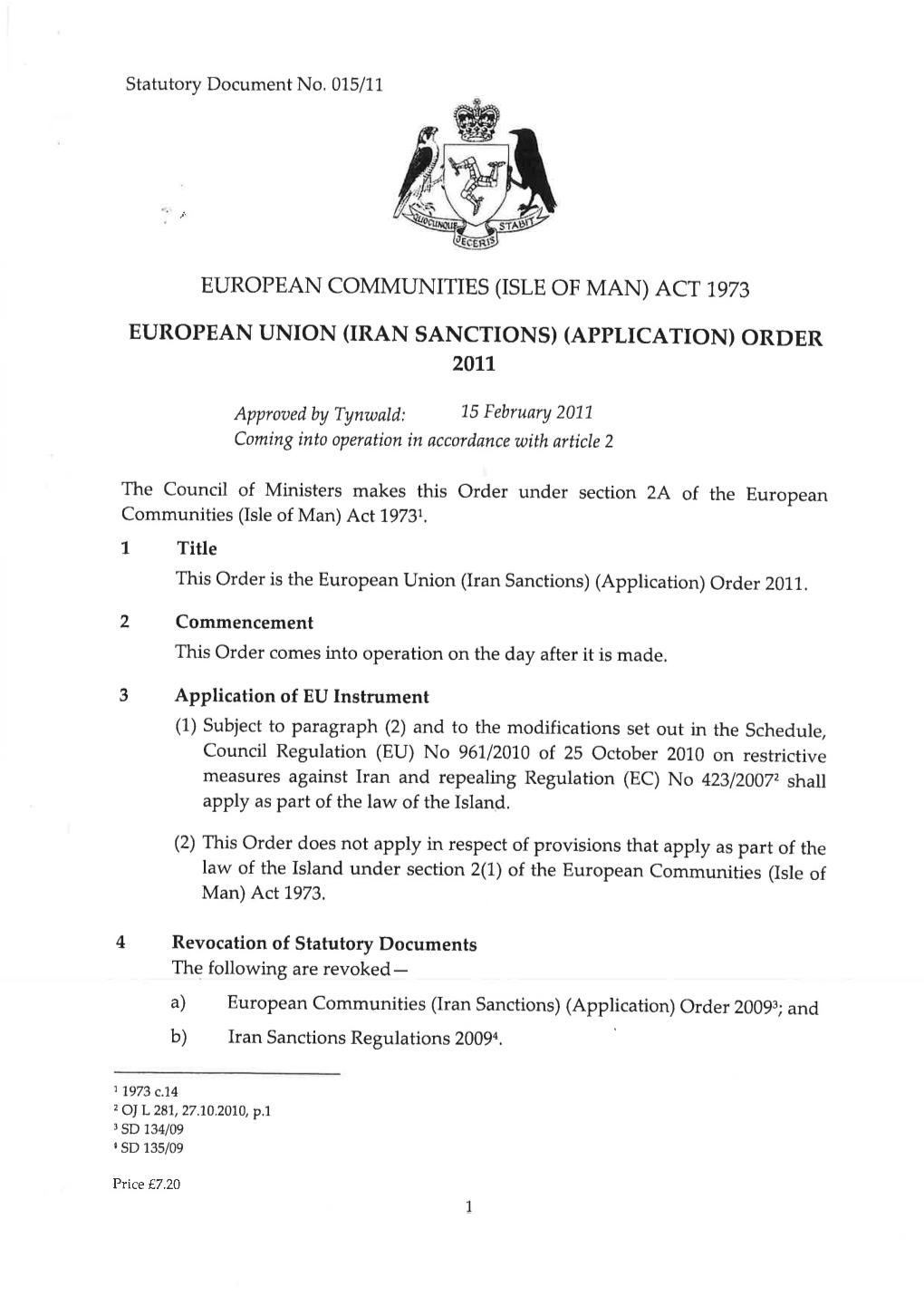 IRAN SANCTIONS) (APPLICATION) ORDER 201'J