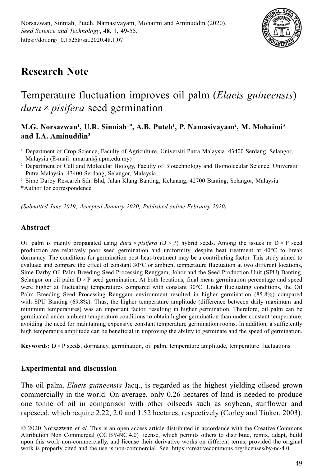 Temperature Fluctuation Improves Oil Palm (&lt;I&gt;Elaeis Guineensis&lt;/I&gt;)