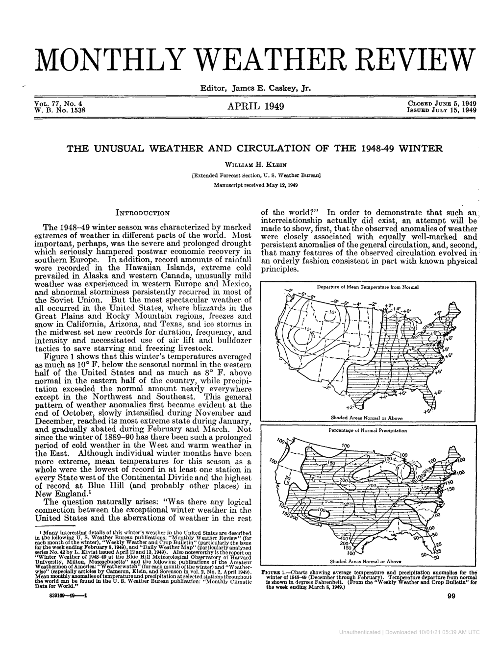 The Unusual Weather and Circulation of the 1948–49