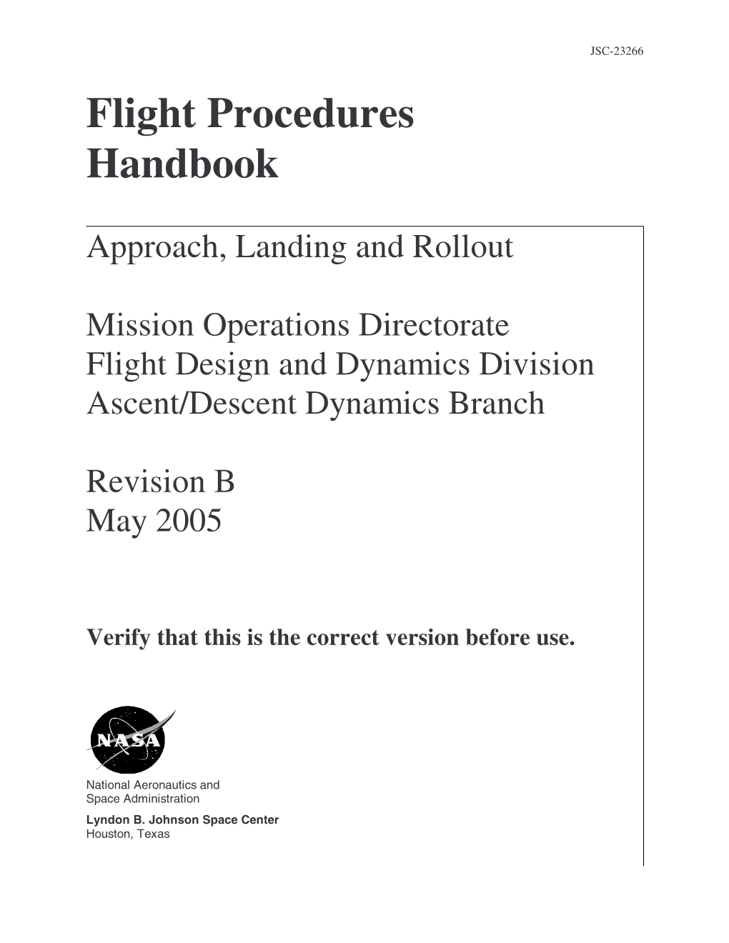 Approach, Landing and Rollout Flight Procedures Handbook Revision B