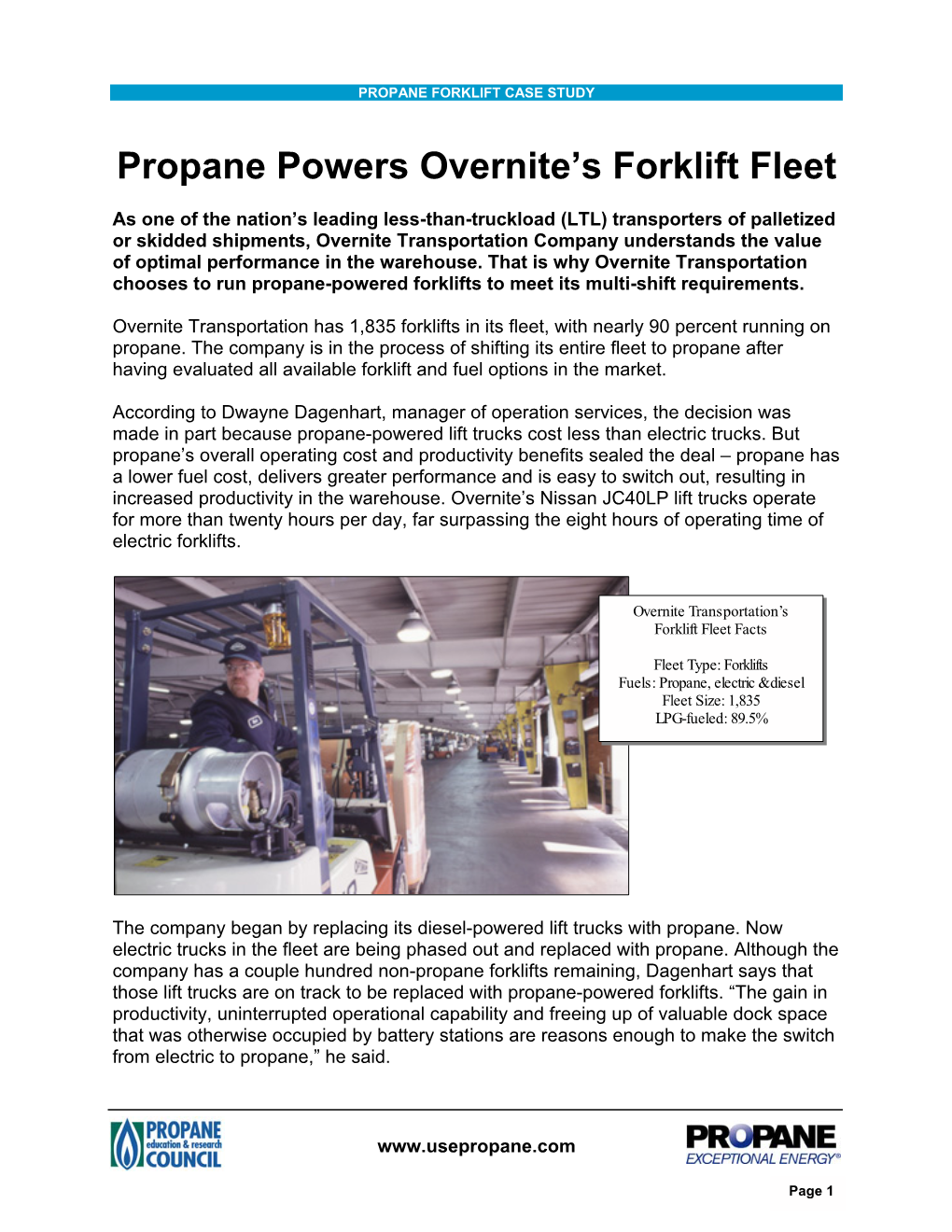 Propane Powers Overnite's Forklift Fleet